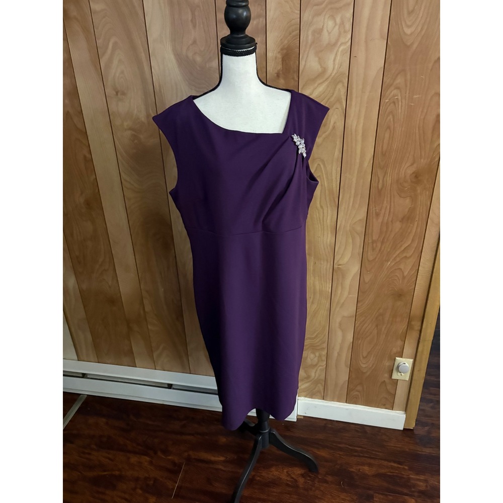 SLNY SL Fashions New York Purple Brooch Sheath Dress 18W 9437184